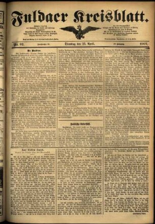 Ausgabe vom Dienstag, den 23. April 1907.
