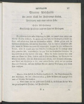 Vierter Abschnitt. Die zweyte Classe der Versorgungs-Anstalt. Versorgung nach eines andern Tode
