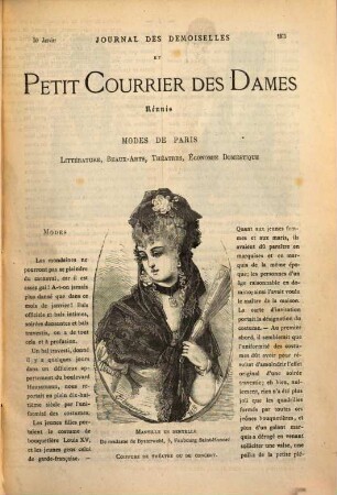 Journal des demoiselles et Petit courrier des dames réunis. Edition hebdomadaire : modes de Paris, littérature, beaux-arts, théâtres, économie domestique. 1875