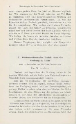 3. Zusammenfassender Bericht über die grabungen in Assur
