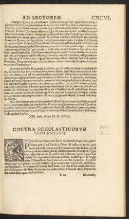 Contra Scholasticorum Sententiam.