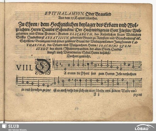 Epithalamion oder Brautlied... VIII. Da traten die Pharisäer