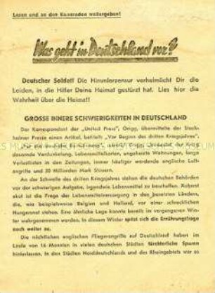 Sowjetisches Abwurf-Flugblatt zur Lage in Deutschland (mit Passierschein)