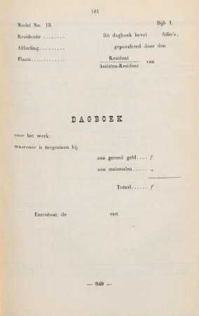 Bijl. 1. Model No. 13. Dagboek