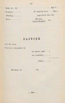 Bijl. 1. Model No. 13. Dagboek