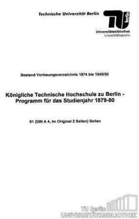 Programm für das Studienjahr 1879-1880