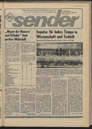 Betriebszeitung 'WF-Sender', Nr.21/1982 (4. Maiausgabe 1982)