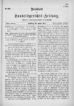 Beiblatt zur hamburgischen Handelsgerichts-Zeitung No. 34. Vierter Jahrgang. Hamburg, 26. August 1871.