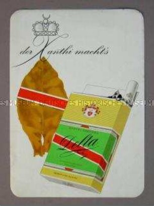 Werbezettel (Flyer) für "Delta"- Zigaretten "der Xanthi machts"