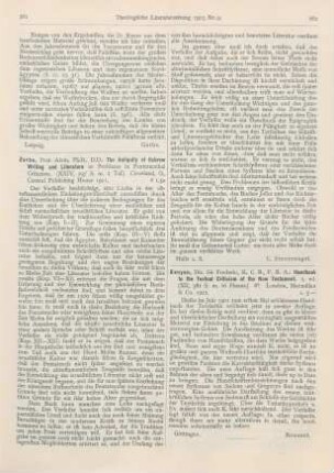 261-262 [Rezension] Zerbe, Alvin, The Antiquity of Hebrew Writing and Literature or Problems in Pentateuchel Criticism