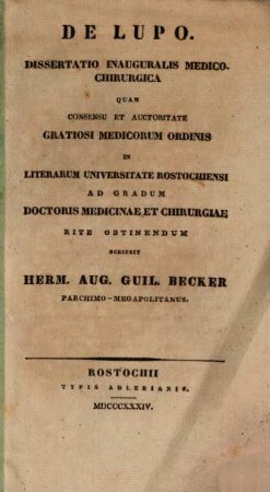 De lupo : Diss. inaug. med. chir.