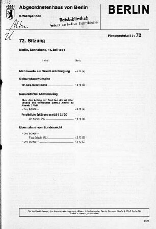 Nr. 72, 14. Juli 1984