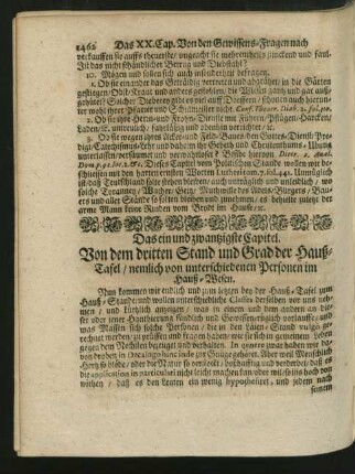 Das ein und zwantzigste Capitel. Von dem dritten Stand und Grad der Hauß-Tafel/ nemlich von unterschiedenen Personen im Hauß-Wesen.