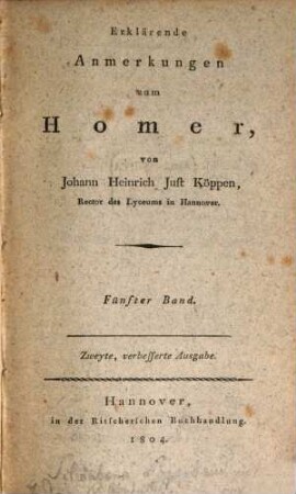 Erklärende Anmerkungen zum Homer, Fünfter Band