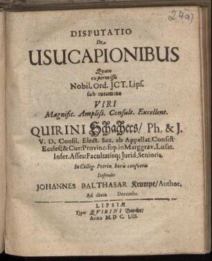 Disputatio De Usucapionibus