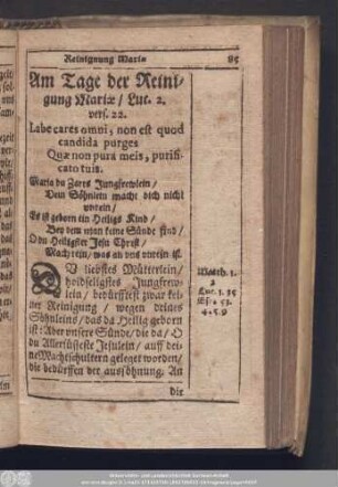 Am Tage der Reinigung Mariae/ Luc. 2. vers. 22.