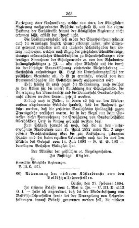 Abtrennung der niederen Küsterdienste von den Volksschullehrerstellen : [F. Oeffentliches Volksschulwesen]