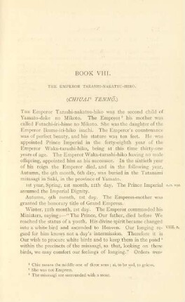 Book VIII. The emperor Tarashi-Nakatsu-Hiko (Chiuai Tenno)