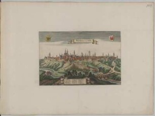 Ansicht von Rothenburg ob der Tauber, kolorierter kupferstich von Matthäus Merian, 1648 : Rothenburg an der Tauber / [Hrsg. und Stecher: Matthaeus Merian]. - [Franckfurt] : [Matthaeus Merian], [1648]. - 1 Kunstbl. : Kupferstich ; 36,5 x 19,0 cm