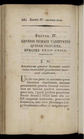 Sectio IV. Generis Humani Varietates Quinae Principes, Species Vero Unica. §. 80. [bis] §. 90.