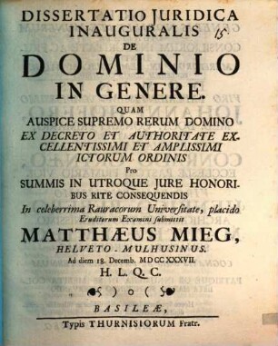 Diss. iur. inaug. de dominio in genere