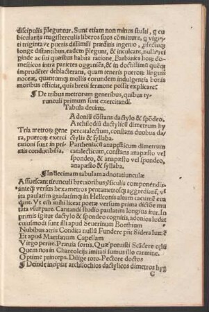 De tribus metrorum generibus, quibus tyrunculi primum sunt exercitandi. Tabula decima.