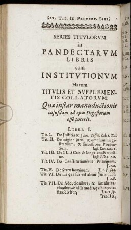 Series Titulorum In Pandectarum Libris cum Institutionum [...]