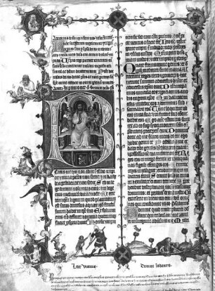 Liber Viaticus des Johannes von Neumarkt — Initiale B(Eatus) mit dem thronenden Christus als Pantokrator, Folio 9 verso