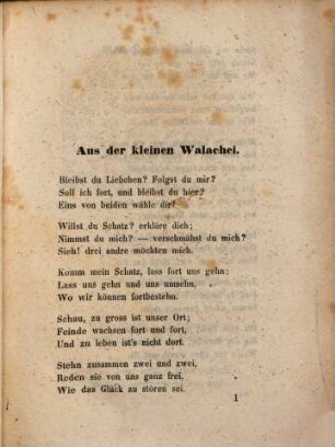 Romänische Volkslieder : metrisch übersetzt, und erläutert
