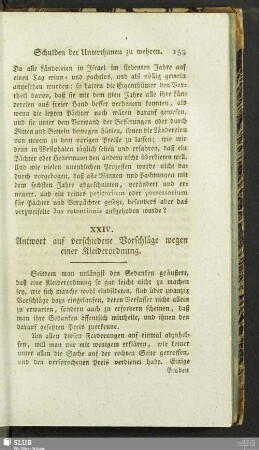 XXIV. Anwort auf verschiedene Vorschläge wegen einer Kleiderordnung