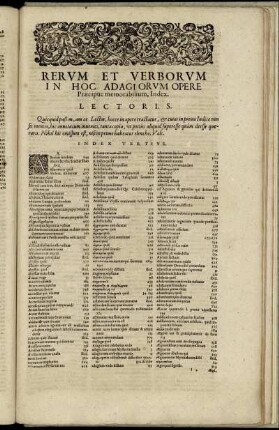 Rerum Et Verborum In Hoc Adagiorum Opere Præcipue memorabliium, Index.