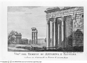 Nuova raccolta delle principali vedute antiche, e moderne dell'alma città di Roma e sue vicinanze / incise a bullino da Achille Parboni l'anno 1824 Roma, Giacomo Antonelli, letztes Jahr im Buch: 1829 - ca. 1830Veduta del Tempio di Antonino e Faustina - Nuova raccolta delle principali vedute antiche ...