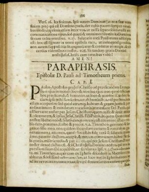 Paraphrasis Epistolæ D. Pauli ad Timotheum prioris.