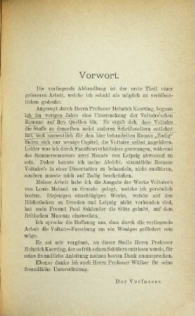 Voltaire's Roman "Zadig ou la destinée" : eine Quellenforschung