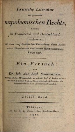 Kritische Litteratur des gesammten Napoleonischen Rechts. 1. (1811)