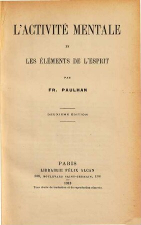 L'activité mentale et les éléments de l'esprit