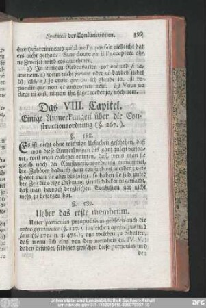 Das VIII. Capitel. Einige Anmerkungen über die Constructionsordnung (§. 267.).