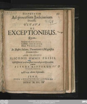 Disputatio Ad processum Iudiciarium Directa Octava De Exceptionibus