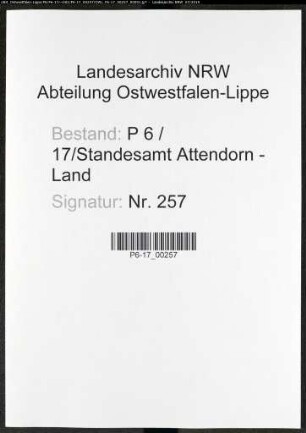 Sterberegister Standesamt Attendorn-Land