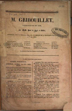 M. Gribouillet : Vaudeville en un acte. Par MM. Paul de Kock et Lubise [d. i. Pierre-Henri Martin.]