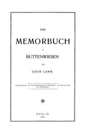 Das Memorbuch in Buttenwiesen / von Louis Lamm