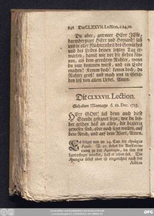 Die CLXXVII. Lection Gehalten Montags d. 10. Dec. 1725.