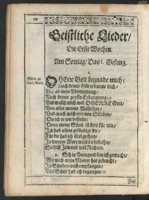 Geistliche Lieder/ Die Erste Wochen.