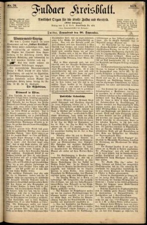 Erste Ausgabe vom Samstag, den 20. September 1879.