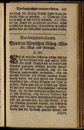 Das funfzehende Capitel. Von dem Römischen Müntz-Wesen, Maß und Gewicht.
