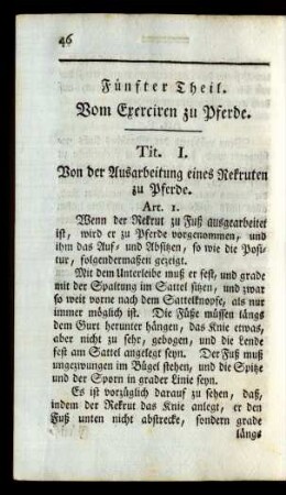 Fünfter Theil. Vom Exerciren zu Pferde