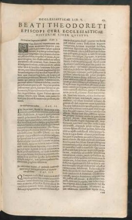 Beati Theodoreti Episcopi Cyri, Ecclesiasticae Historiae Liber Quintus.
