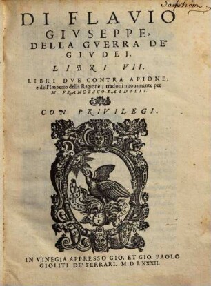 Di Flavio Givseppe, Della Gverra De' Givdei. Libri VII