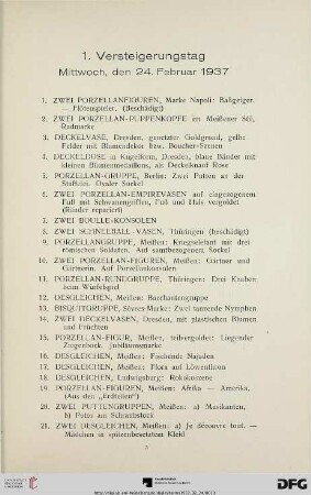 1. Versteigerungstag: Mittwoch, den 24. Februar 1937 (Nr. 1-465)