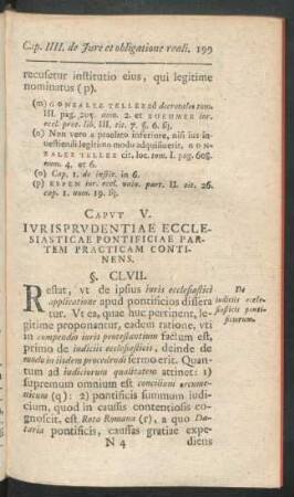 Caput V. Iurisprudentiae Ecclesiasticae Pontificiae Partem Practicam Continens